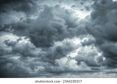 Dramatic, dark, blue cloudy sky overlay, Sky-overlays. Dramatic sky and lightning. Bad weather with dark clouds. Rain And Thunderstorm In Dramatic Sky, 