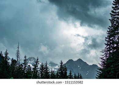 dramatic dark sky over mountains