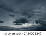 Dramatic dark storm rain clouds black sky background. Dark thunderstorm clouds rainny atmosphere. Meteorology danger windstorm disasters climate. Dark cloudscape storm disaster gloomy gray cloud sky