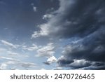 Dramatic dark storm rain clouds black sky background. Dark thunderstorm clouds rainny atmosphere. Meteorology danger windstorm disasters climate. Dark cloudscape storm disaster gloomy gray cloud sky