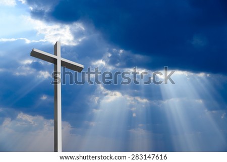 Dramatic deep blue Jesus light shining down
