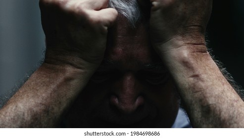 Dramatic Depressed Older Man In Agony. 60 Year Old Man Suffering Mental Distress