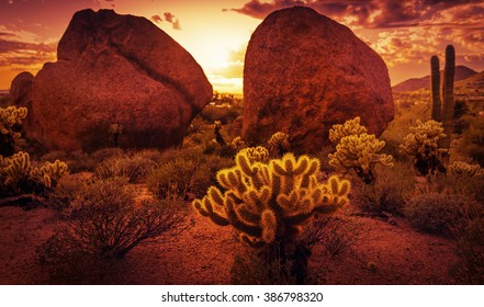 Dramatic Desert Scenery Near Scottsdale Red Rock Sunset