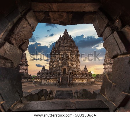 Dramatic and dynamic Sunset at Prambanan Temple of Yogyakarta