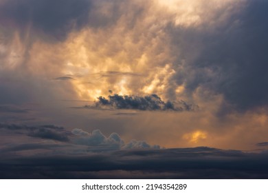 Dramatic Evening Clouds At Summer Sunset Without Horizon, Shot On 91mm At Full-frame 35mm Digital Camera