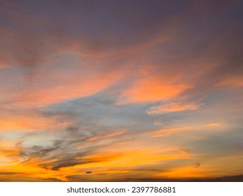 Dramatic evening sunset sky view for background. Colorful dawn sky atmosphere.