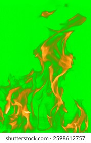 Dramatic Fire Flames Over A Green Screen.