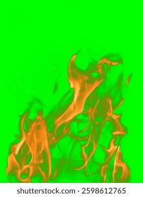Dramatic Fire Flames Over A Green Screen.