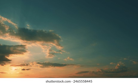Dramatic Fluffy Clouds. Sky With Glowing Pink And Golden Clouds After Storm. Sky Replacement.