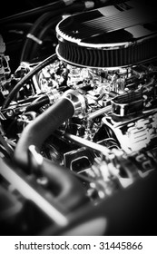 Dramatic Full Profile Engine Block From A Classic Muscle Car.