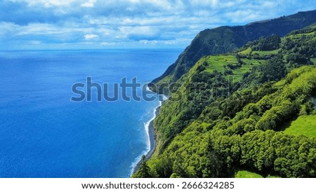 Dramatic Green Cliffs and Blue Ocean, São Miguel Coast, Azores, Portugal