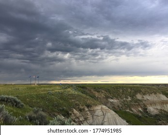 Dramatic Grey Clouds Over Canadian Badlands