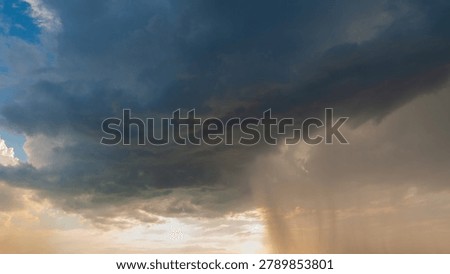 A dramatic horizontal web banner showing a heavy dark rain cloud and falling downpour against a moody twilight evening sky.