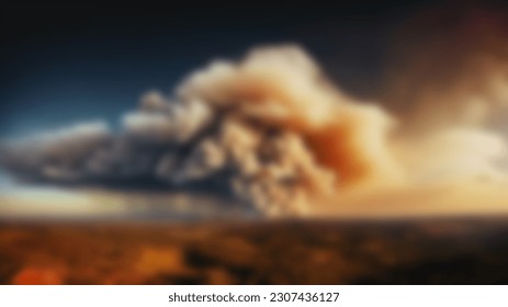 Dramatic landscape with heavy fire and clouds of smoke in Western Australia, bushfire. Blurred background.