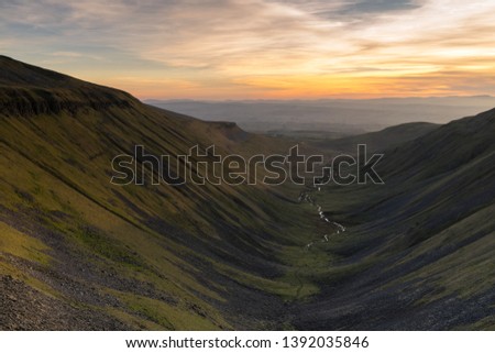 Dramatic landscape of High Cup Nick in The North Pennines in England