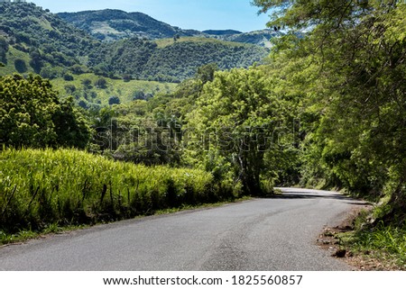 dramatic landscape image of a typical caribbean mountain road in San Jose De Ocoa, Dominican Republic.