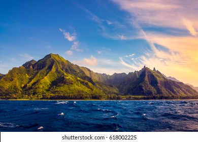 Dramatic Landscape At Na Pali Coast At Sunset, Kauai, Hawaii, USA