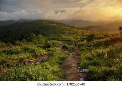 Dramatic Landscape Sunset Scene Along Appalachian Mountains Hiking Trail In North Carolina