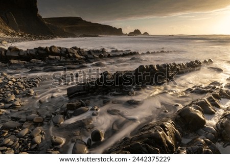 Dramatic ledges on the North Devon coastline, Devon, England, United Kingdom, Europe