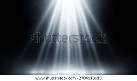 Dramatic Light Beams Shining Down with Stage Spotlight, Black Background, and Abstract Concept.