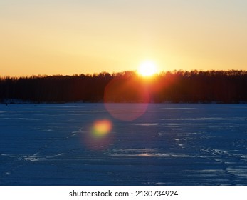 Dramatic Light Leak On Winter River Background