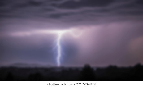Dramatic lightning strike illuminating the night sky over a dark forest landscape.