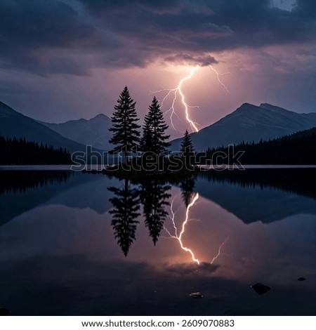 Dramatic Lightning Strike Over Mountain Lake