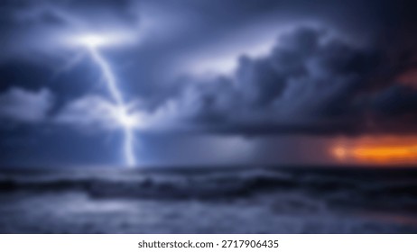 A dramatic lightning strike over a turbulent ocean at sunset.