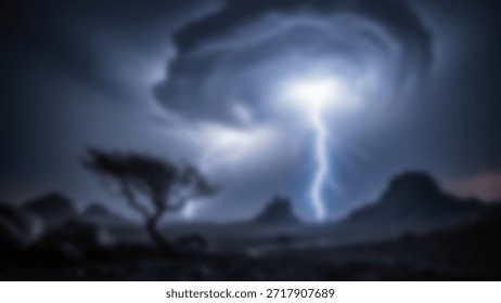 Dramatic lightning strikes in a desert landscape during a powerful storm.
