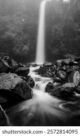 Dramatic Long exposure of a waterfall in New Zealand in black and white