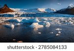 Dramatic melting glacier scene representing climate change and fragile Arctic ecosystem under natural light