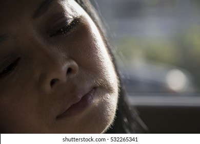 Dramatic Moment Of Sad Women Feel Bad With Lot Of Facial Hair In Selective Focus.
