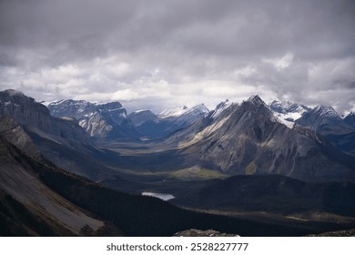 Dramatic and moody mountain views and surrounding valley.