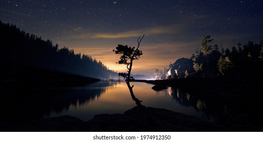 Dramatic Moon Set Near Lake Tahoe