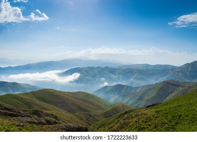 Dramatic mountain landscape of Alamut mountain range in Alamut region in the South Caspian province in Iran.