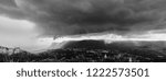 Dramatic mountain landscape before storm. Black and white