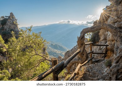 Dramatic Mountain View of Amari Valley from Steep Platania Gorge Hiking Trail in Crete