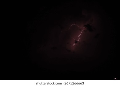 Dramatic night sky during a thunderstorm, showcasing an intricate network of lightning bolts illuminating the clouds.