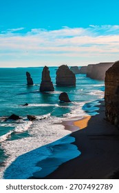 Dramatic Ocean Cliffs and Limestone Sea Stacks Along Rugged Coastline