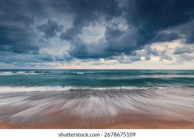 Dramatic Ocean Seascape with Waves Under a Stormy Cloudy Sky