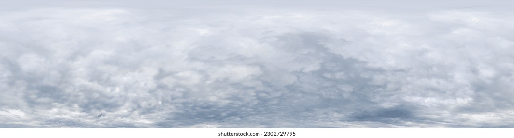 Dramatic overcast sky panorama with dark gloomy rainy clouds. HDR 360 seamless spherical panorama. Sky dome in 3D, sky replacement for aerial drone panoramas. Climate and weather change concept
