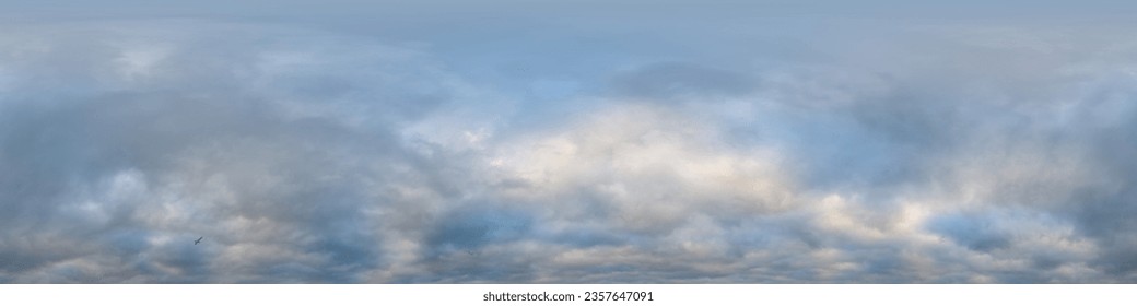 Dramatic overcast sky panorama with dark gloomy Cumulonimbus clouds. HDR 360 seamless spherical panorama. Sky dome in 3D, sky replacement for aerial drone panoramas. Climate and weather change.