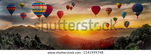 Dramatic Panorama Mountain Hot Air Balloons库存照片1141999748 | Shutterstock