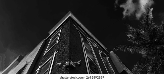 Dramatic Perspective of a Building Corner in Monochrome