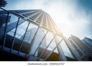 Dramatic Perspective of a Modern Urban Skyscraper Reaching Towards the Sky