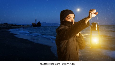 Dramatic picture of man during a storm