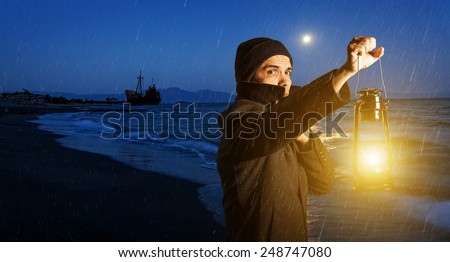 Dramatic picture of man during a storm