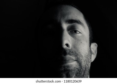 Dramatic Portrait Young Man Half Expressionless Stock Photo 1180120639 ...