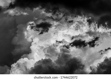 dramatic pre-storm cloudy sky on a spring or summer day black and white photo