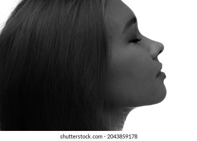 Dramatic Profile Portrait Isolated On A White Background